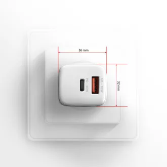 AXAGON ACU-PQ30W, încărcător de rețea Sil 30W, 2x porturi (USB-A + USB-C), PD3.0/PPS/QC4+/SFC/AFC/Apple, alb
