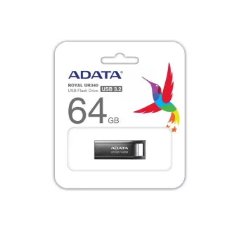 ADATA Flash Drive 64GB UR340, USB 3.2 Dash Drive, negru lucios metalic