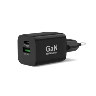 Încărcător de rețea PORT pentru USB-C și USB-A, 45 W, negru