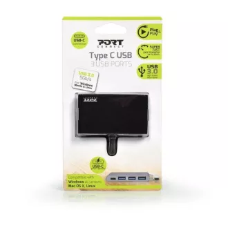 PORT USB-C HUB, 3x USB 3.0 1x USB-C, negru PORT USB-C HUB, 3x USB 3.0 1x USB-C, negru
