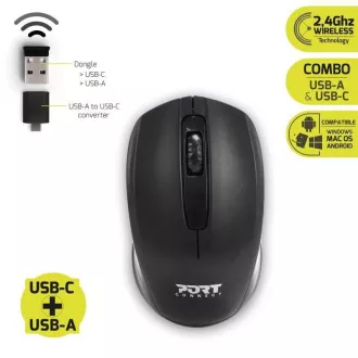 Mouse wireless PORT Birou wireless, dongle USB-A/USB-C, 2, 4Ghz, 1000DPI, negru