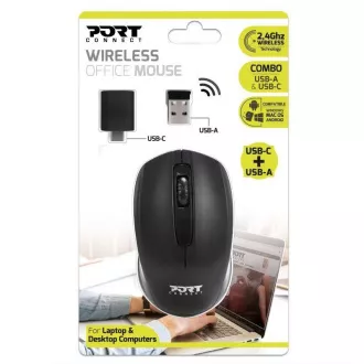 Mouse wireless PORT Birou wireless, dongle USB-A/USB-C, 2, 4Ghz, 1000DPI, negru