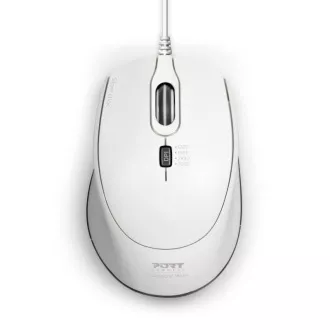 Mouse optic PORT SILENT, USB-A/USB-C, 3600 DPI, alb
