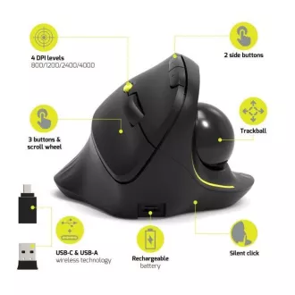 Mouse ergonomic fără fir PORT ERGONOMIC TRACKBALL, 2, 4 Ghz & Bluetooth, USB-A/C, negru Mouse ergonomic fără fir PORT ERGONOMIC TRACKBALL, 2, 4 Ghz & Bluetooth, USB-A/C, negru