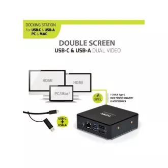 Stație de andocare PORT 8in1 USB-C, USB-A, dual video, HDMI, Ethernet, audio, USB 3.0