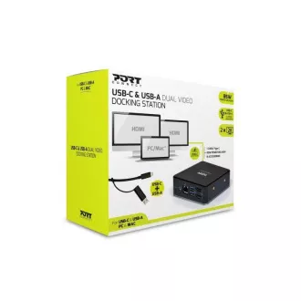 Stație de andocare PORT 8in1 USB-C, USB-A, dual video, HDMI, Ethernet, audio, USB 3.0