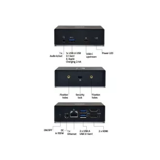 Stație de andocare PORT 8in1 USB-C, USB-A, dual video, HDMI, Ethernet, audio, USB 3.0