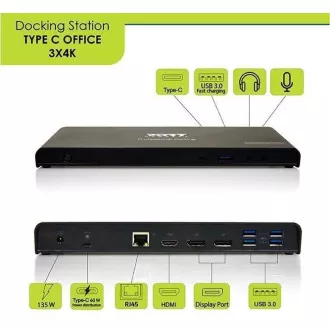 Stație de andocare PORT USB-C 9v1 3x4K, 2x Display Port, HDMI, 3x USB, USB-C, USB-C, Ethernet, jack