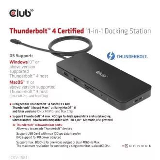 Stație de andocare Club3D USB-C 11v1, 2xDP, 3xUSB-C, 3xUSB, 1xRJ45, cititor de carduri SD, neagră