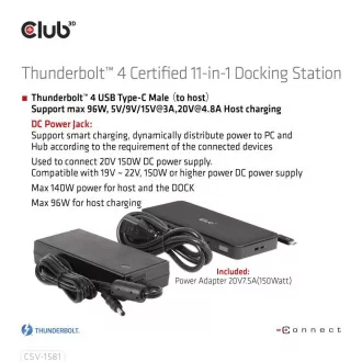 Stație de andocare Club3D USB-C 11v1, 2xDP, 3xUSB-C, 3xUSB, 1xRJ45, cititor de carduri SD, neagră
