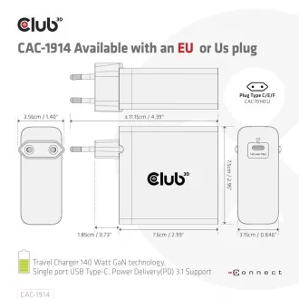 Încărcător de călătorie Club3D USB-C 140W
