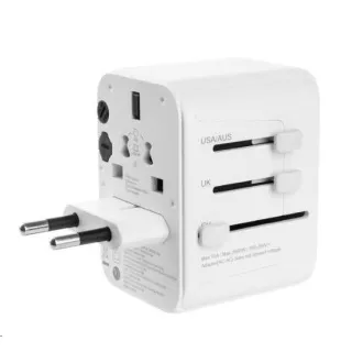 Adaptor de călătorie FIXED pentru UE, Marea Britanie și SUA/AUS, 3x USB-C 2x USB A, GaN, PD 65W, alb Adaptor de călătorie FIXED pentru UE, Marea Britanie și SUA/AUS, 3x USB-C 2x USB A, GaN, PD 65W, alb