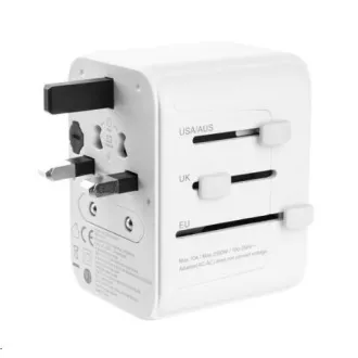 Adaptor de călătorie FIXED pentru UE, Marea Britanie și SUA/AUS, 3x USB-C 2x USB A, GaN, PD 65W, alb Adaptor de călătorie FIXED pentru UE, Marea Britanie și SUA/AUS, 3x USB-C 2x USB A, GaN, PD 65W, alb