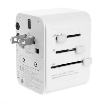 Adaptor de călătorie FIXED pentru UE, Marea Britanie și SUA/AUS, 3x USB-C 2x USB A, GaN, PD 65W, alb Adaptor de călătorie FIXED pentru UE, Marea Britanie și SUA/AUS, 3x USB-C 2x USB A, GaN, PD 65W, alb