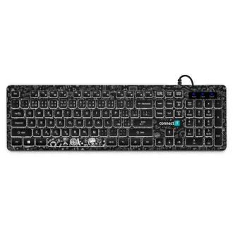 CONNECT IT DOODLE tastatură USB cu fir alb cu iluminare din spate pentru birou, versiunea CZ SK, NEGRU CONNECT IT DOODLE tastatură USB cu fir alb cu iluminare din spate pentru birou, versiunea CZ SK, NEGRU