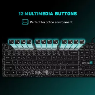 CONNECT IT DOODLE tastatură USB cu fir alb cu iluminare din spate pentru birou, versiunea CZ SK, NEGRU CONNECT IT DOODLE tastatură USB cu fir alb cu iluminare din spate pentru birou, versiunea CZ SK, NEGRU