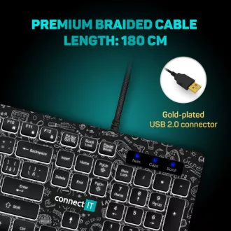 CONNECT IT DOODLE tastatură USB cu fir alb cu iluminare din spate pentru birou, versiunea CZ SK, NEGRU CONNECT IT DOODLE tastatură USB cu fir alb cu iluminare din spate pentru birou, versiunea CZ SK, NEGRU