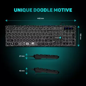 CONNECT IT DOODLE tastatură USB cu fir alb cu iluminare din spate pentru birou, versiunea CZ SK, NEGRU CONNECT IT DOODLE tastatură USB cu fir alb cu iluminare din spate pentru birou, versiunea CZ SK, NEGRU