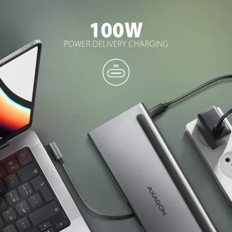 AXAGON HMC-4KX3 Hub USB 5Gbps, 3x USB-A, 2x HDMI, DP, RJ-45 GLAN, SD/microSD, audio, PD 100W, cablu USB-C 40cm