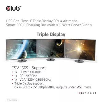 Stație de andocare Club3D USB-C 14v1, 1xDP, 1xHDMI, 1xVGA, 2xUSB-C, 5xUSB, 1xRJ45, 1x3.5mm, gri