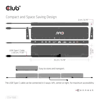 Stație de andocare Club3D USB-C 14v1, 1xDP, 1xHDMI, 1xVGA, 2xUSB-C, 5xUSB, 1xRJ45, 1x3.5mm, gri