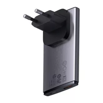 Adaptor de încărcare rapidă Baseus GAN5 Pro Ultrathin USB-C   USB-A 65W, gri