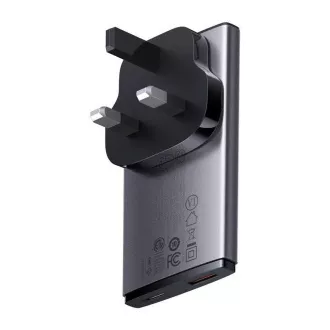 Adaptor de încărcare rapidă Baseus GAN5 Pro Ultrathin USB-C   USB-A 65W, gri