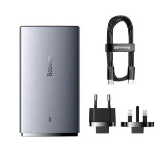 Adaptor de încărcare rapidă Baseus GAN5 Pro Ultrathin USB-C   USB-A 65W, gri