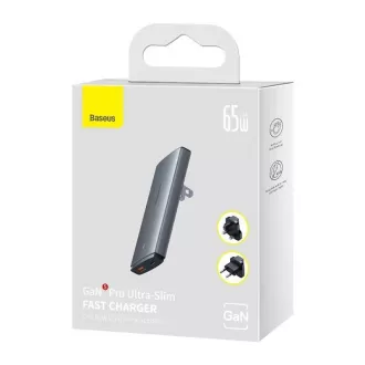 Adaptor de încărcare rapidă Baseus GAN5 Pro Ultrathin USB-C   USB-A 65W, gri