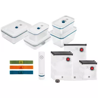 Set de vid ZWILLING, 3x recipient de sticlă, 2x recipient de plastic, 7 pungi, pompă de vid, 3 benzi, albastru - Fresh & Save