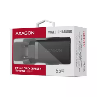 AXAGON ACU-DPQ65, încărcător de rețea GaN 65W, 3x port (USB-A   USB-C dual), PD3.0/QC4 /PPS/Apple, negru
