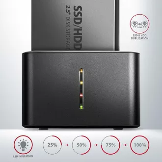 AXAGON ADSA-D25, USB 3.2 Gen 1 - 2x SATA 6G 2.5" SSD/HDD CLONE MINI stație de andocare