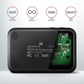 AXAGON ADSA-D25, USB 3.2 Gen 1 - 2x SATA 6G 2.5" SSD/HDD CLONE MINI stație de andocare