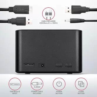 AXAGON ADSA-D25, USB 3.2 Gen 1 - 2x SATA 6G 2.5" SSD/HDD CLONE MINI stație de andocare