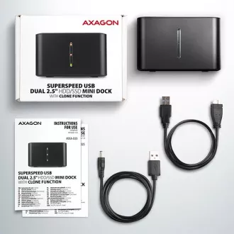 AXAGON ADSA-D25, USB 3.2 Gen 1 - 2x SATA 6G 2.5" SSD/HDD CLONE MINI stație de andocare