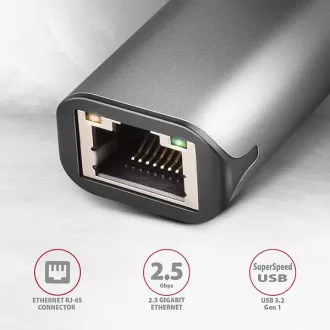 Placă de rețea AXAGON ADE-25RC USB-C 3.2 Gen 1 - 2.5 Gigabit Ethernet, Realtek 8156, instalare automată, gri Placă de rețea AXAGON ADE-25RC USB-C 3.2 Gen 1 - 2.5 Gigabit Ethernet, Realtek 8156, instalare automată, gri