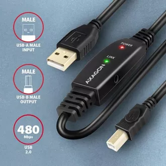 AXAGON ADR-220B, USB 2.0 AM -> Cablu conexiune activă / repetor BM, 20m