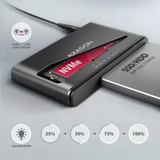 AXAGON ADSA-CC USB-C 10Gbps - Adaptor NVMe M.2 SSD și SATA 2,5"/3,5" SSD/HDD CLONE MASTER 2