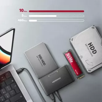 AXAGON ADSA-CC USB-C 10Gbps - Adaptor NVMe M.2 SSD și SATA 2,5"/3,5" SSD/HDD CLONE MASTER 2