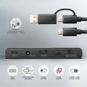 AXAGON ADSA-CC USB-C 10Gbps - Adaptor NVMe M.2 SSD și SATA 2,5"/3,5" SSD/HDD CLONE MASTER 2