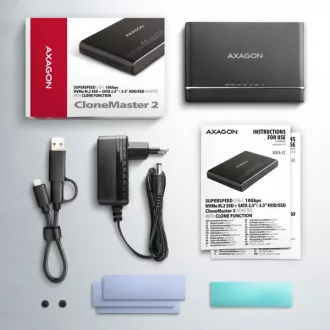 AXAGON ADSA-CC USB-C 10Gbps - Adaptor NVMe M.2 SSD și SATA 2,5"/3,5" SSD/HDD CLONE MASTER 2