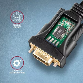 AXAGON ADS-1PQN, USB-A 2.0 - Adaptor / cablu serial RS-232 DB9-M FTDI 1,5m