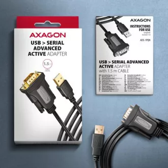 AXAGON ADS-1PQN, USB-A 2.0 - Adaptor / cablu serial RS-232 DB9-M FTDI 1,5m