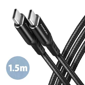 AXAGON BUCM-CM15AB, cablu HQ USB-C <-> USB-C, 1.5m, USB 2.0, PD 60W 3A, ALU, împletit, negru AXAGON BUCM-CM15AB, cablu HQ USB-C <-> USB-C, 1.5m, USB 2.0, PD 60W 3A, ALU, împletit, negru