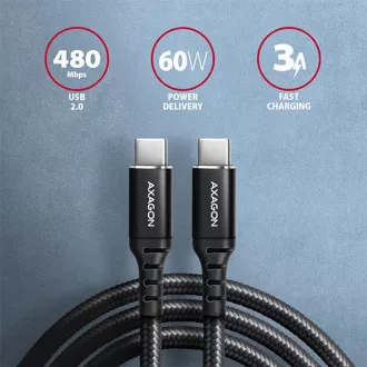 AXAGON BUCM-CM15AB, cablu HQ USB-C <-> USB-C, 1.5m, USB 2.0, PD 60W 3A, ALU, împletit, negru AXAGON BUCM-CM15AB, cablu HQ USB-C <-> USB-C, 1.5m, USB 2.0, PD 60W 3A, ALU, împletit, negru