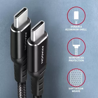 AXAGON BUCM-CM15AB, cablu HQ USB-C <-> USB-C, 1.5m, USB 2.0, PD 60W 3A, ALU, împletit, negru AXAGON BUCM-CM15AB, cablu HQ USB-C <-> USB-C, 1.5m, USB 2.0, PD 60W 3A, ALU, împletit, negru
