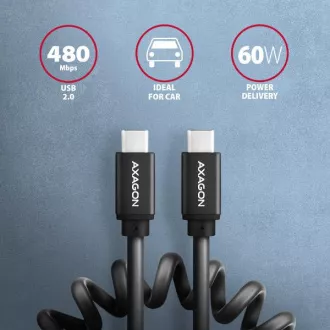 AXAGON BUCM-CM20TB, cablu TWISTER USB-C <-> USB-C, 1.1m, USB 2.0, PD 60W 3A, ALU, tpe, negru