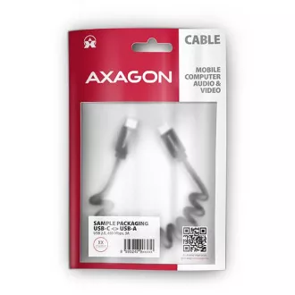 AXAGON BUCM-CM20TB, cablu TWISTER USB-C <-> USB-C, 1.1m, USB 2.0, PD 60W 3A, ALU, tpe, negru