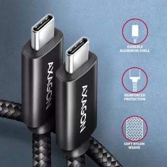 AXAGON BUCM2-CM25AB, cablu ÎNCĂRCARE USB-C <-> USB-C, 2.5m, Hi-Speed USB, PD 240W 5A, ALU, împletit, negru