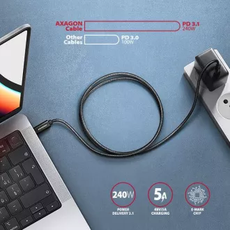 AXAGON BUCM2-CM30AB, cablu DE ÎNCĂRCARE USB-C <-> USB-C, 3m, Hi-Speed USB, PD 240W 5A, ALU, împletit, negru